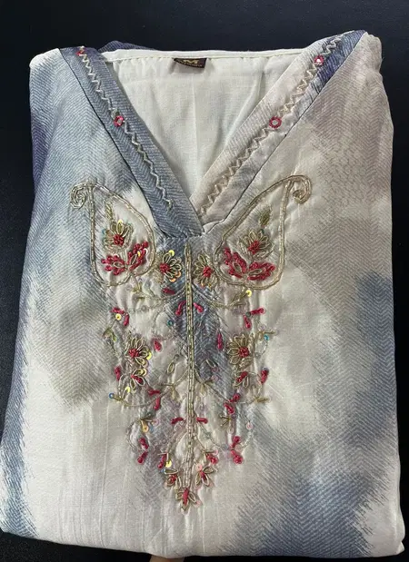 Off White Colour Printed With Hand Work Kurti With Bottom Dupatta Wholesale In India